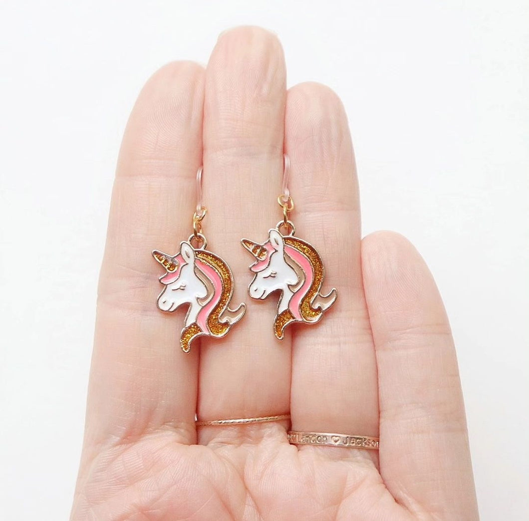 Glitter Unicorn Charm Earrings