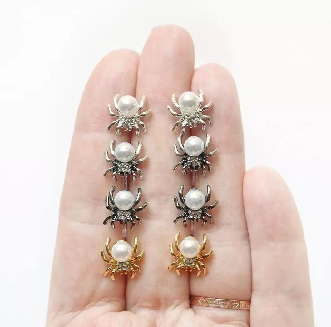 Pearl & Rhinestone Spider Earrings