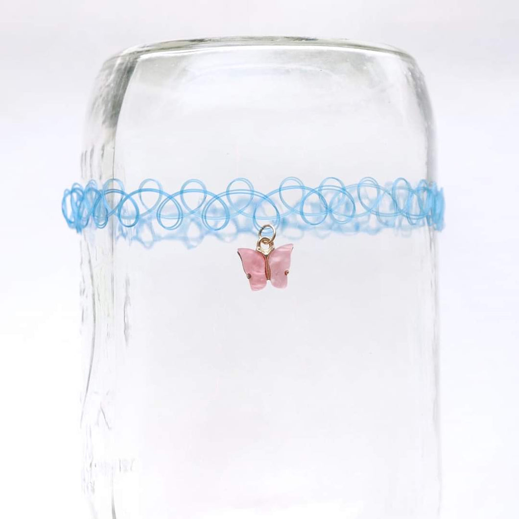 Pink Butterfly Tattoo Choker