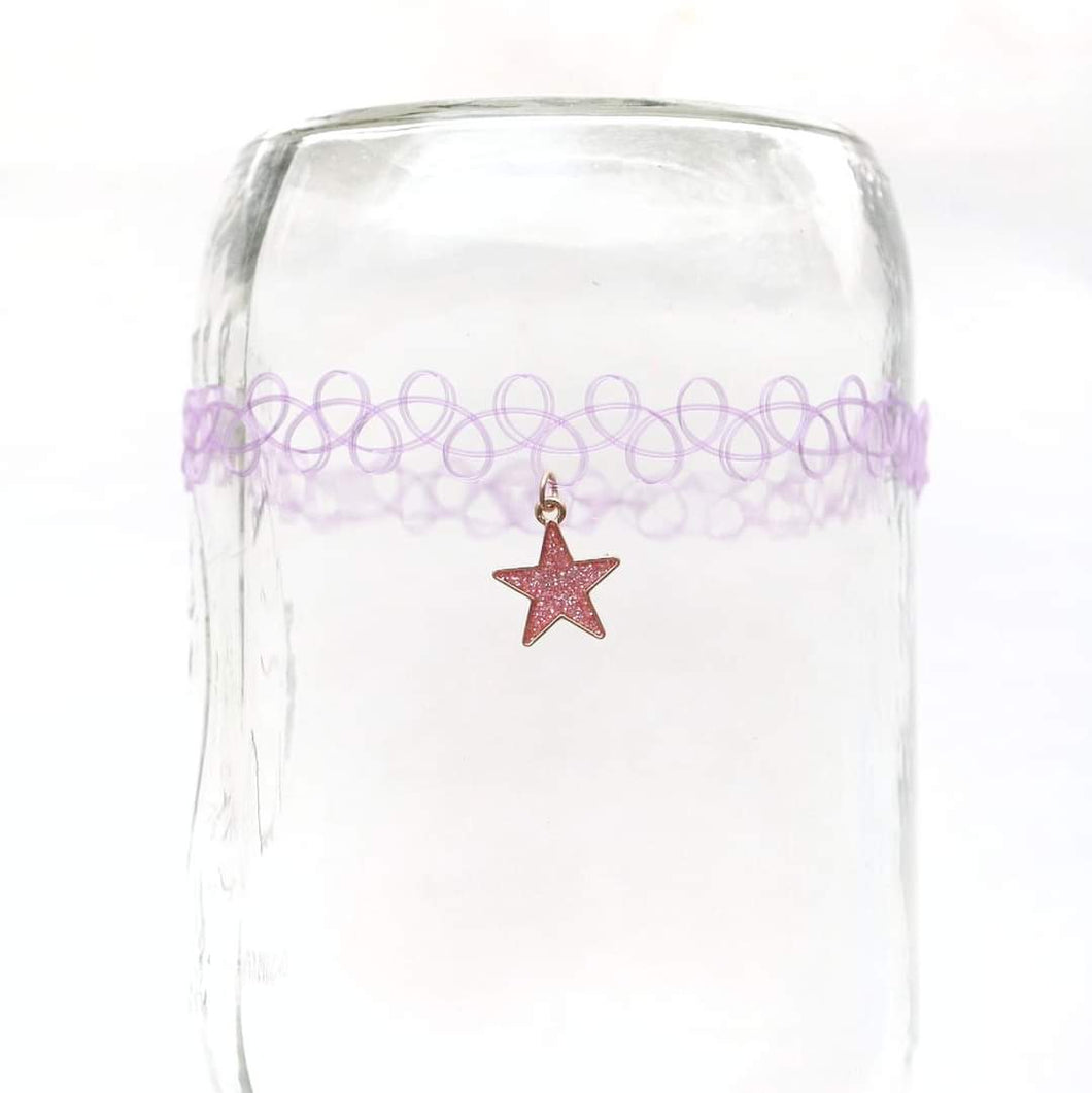 Pink Glitter Star Tattoo Choker