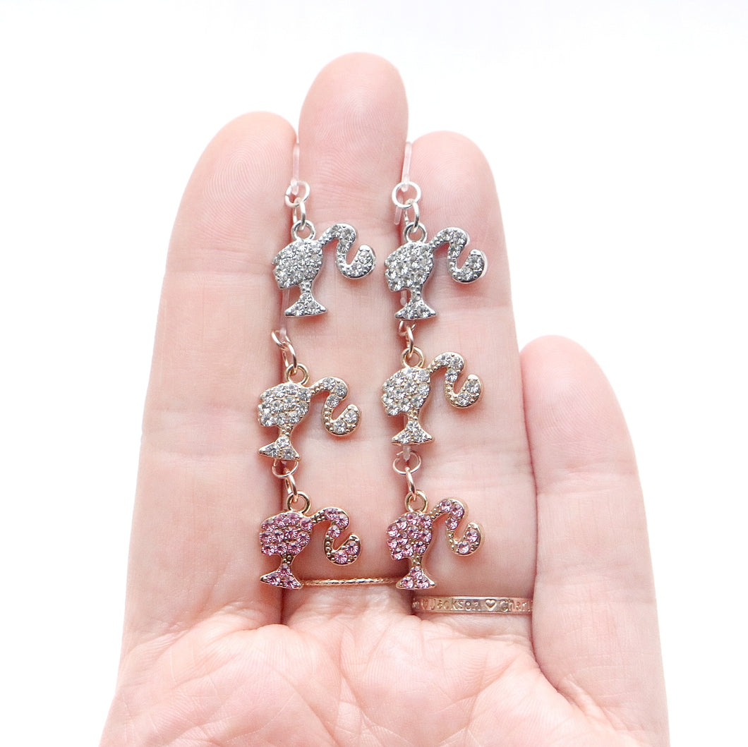 Rhinestone Doll Head Charm Earrings