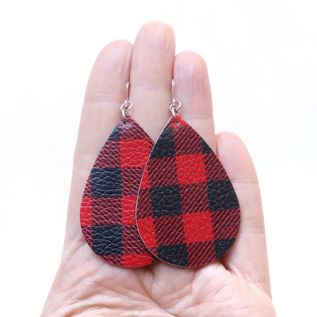 Buffalo Plaid Faux Leather Earrings