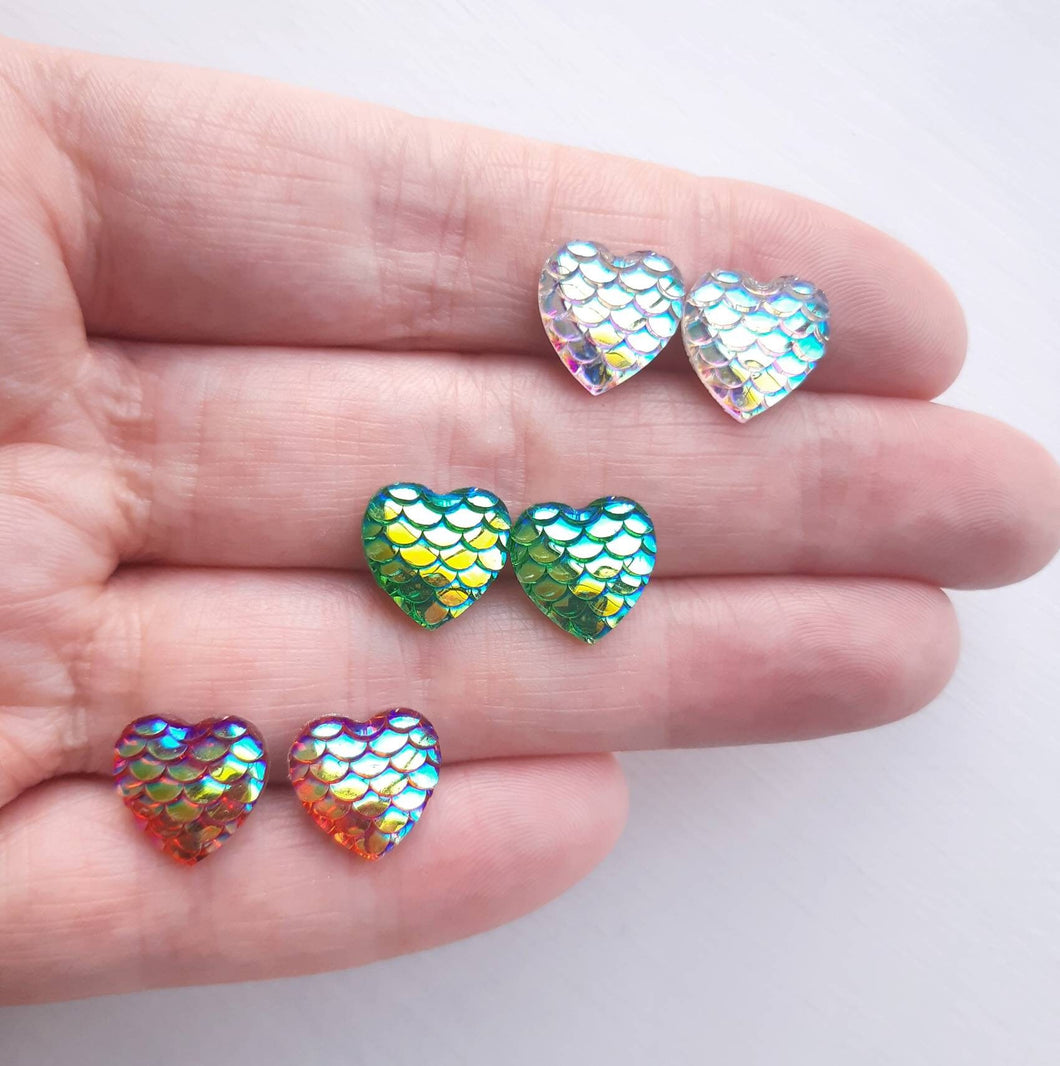 Iridescent Mermaid Scale Heart Earrings