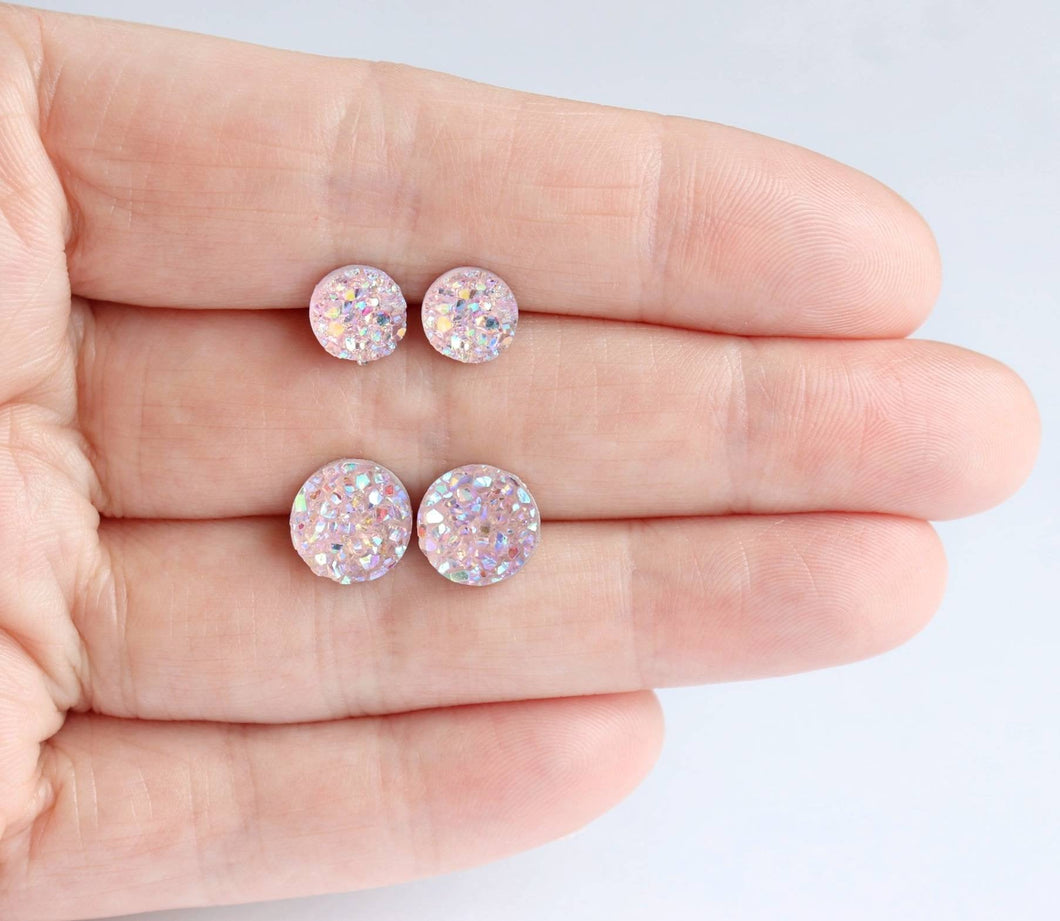 Iridescent Pink Faux Druzy Earrings