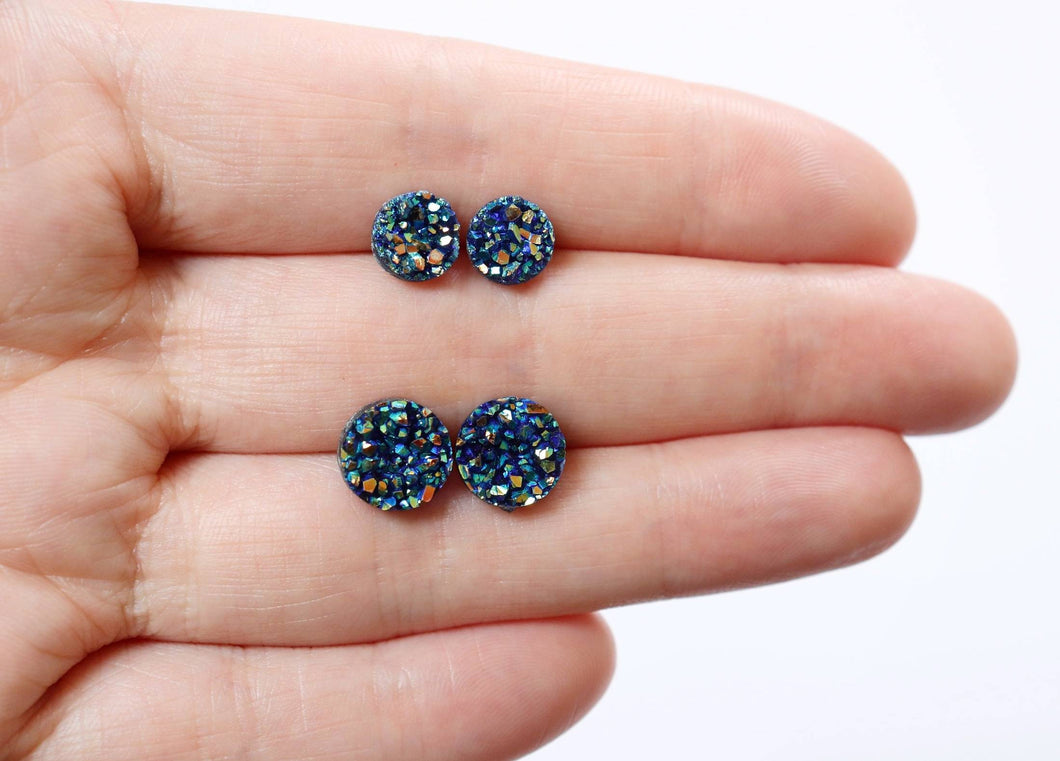 Iridescent Blue Faux Druzy Earrings