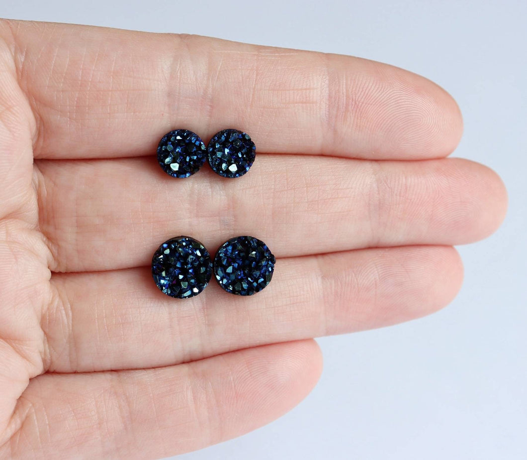 Dark Blue Faux Druzy Earrings