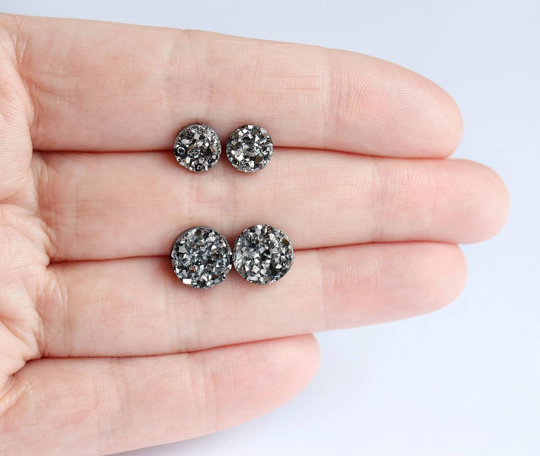 Gunmetal Faux Druzy Earrings