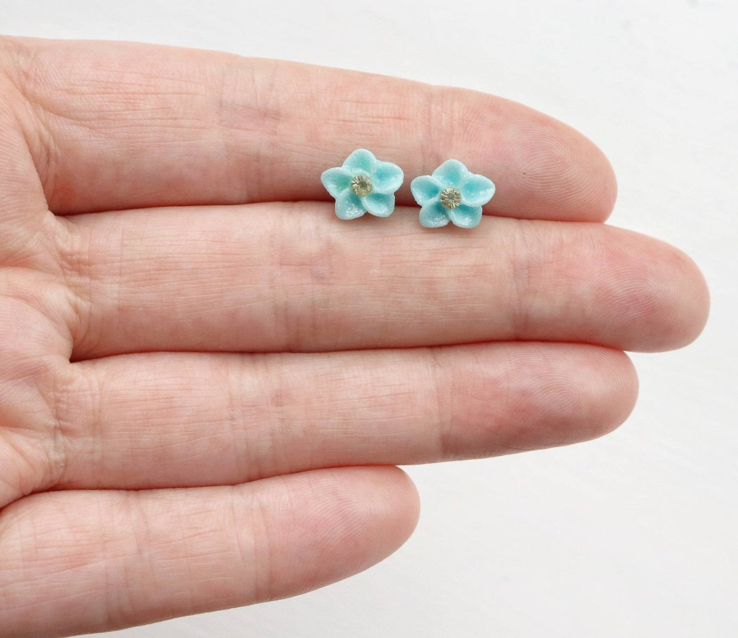 Blue Glitter Flower Earrings