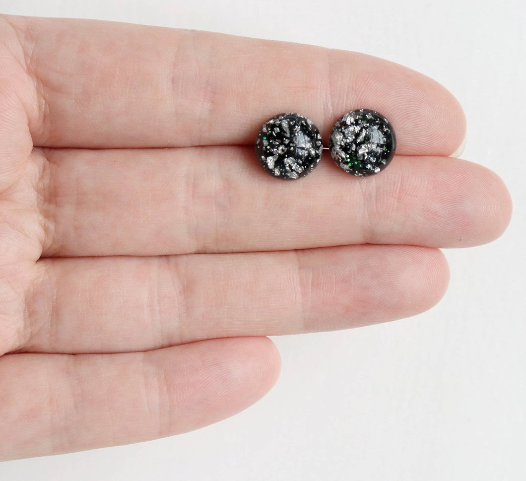 Black Silver Leaf Earrings