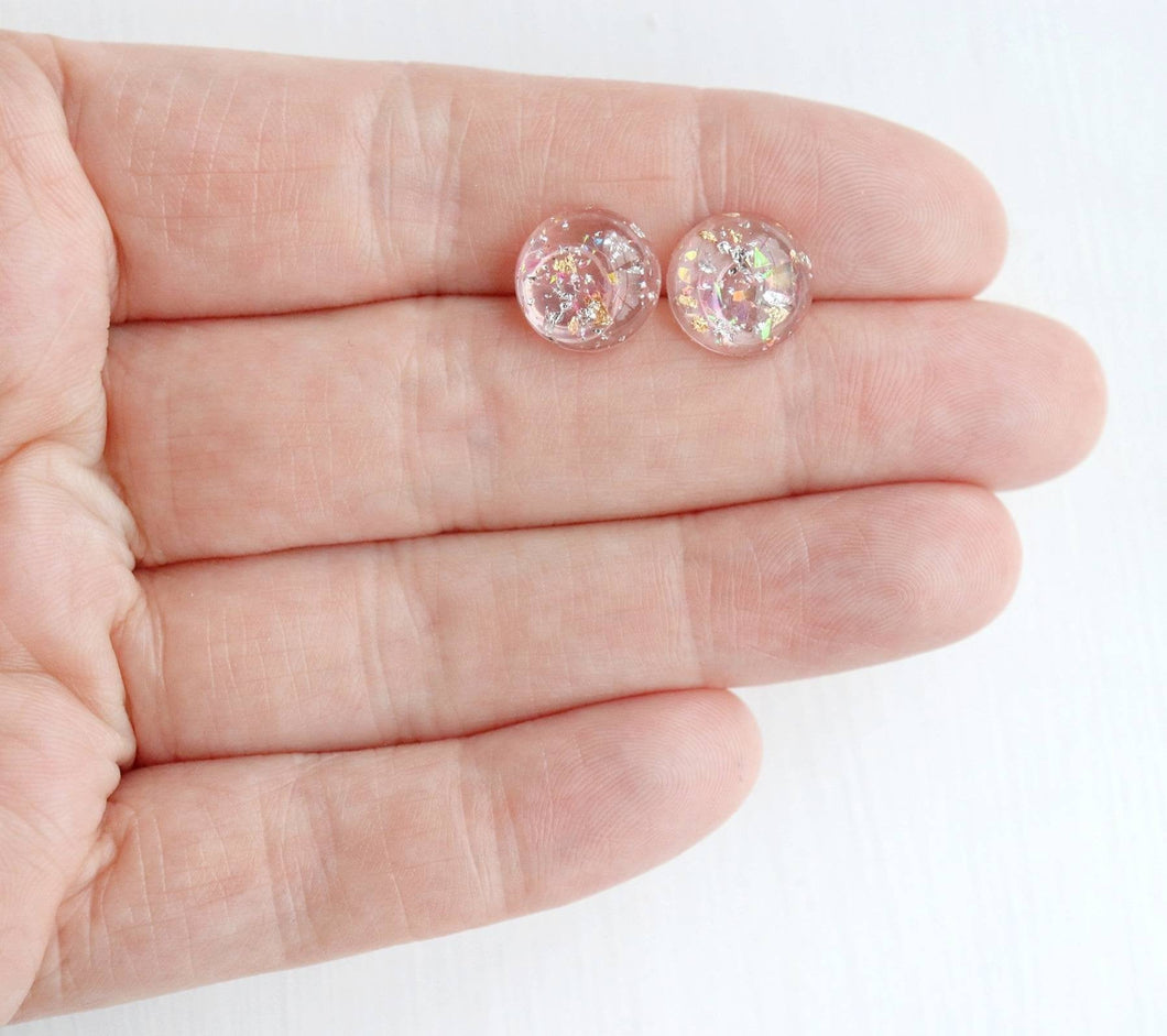 Clear Pink with Gold, Silver, Iridescent Flake Earrings