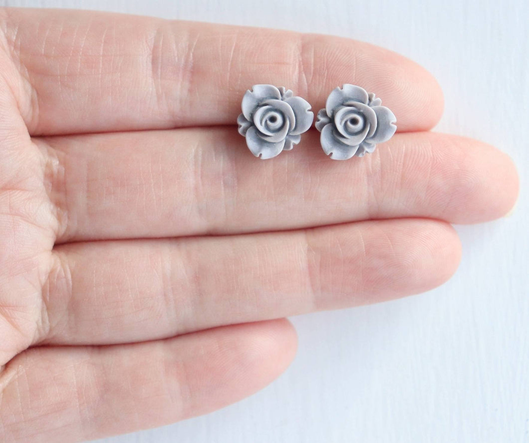 Fancy Grey Rose Earrings