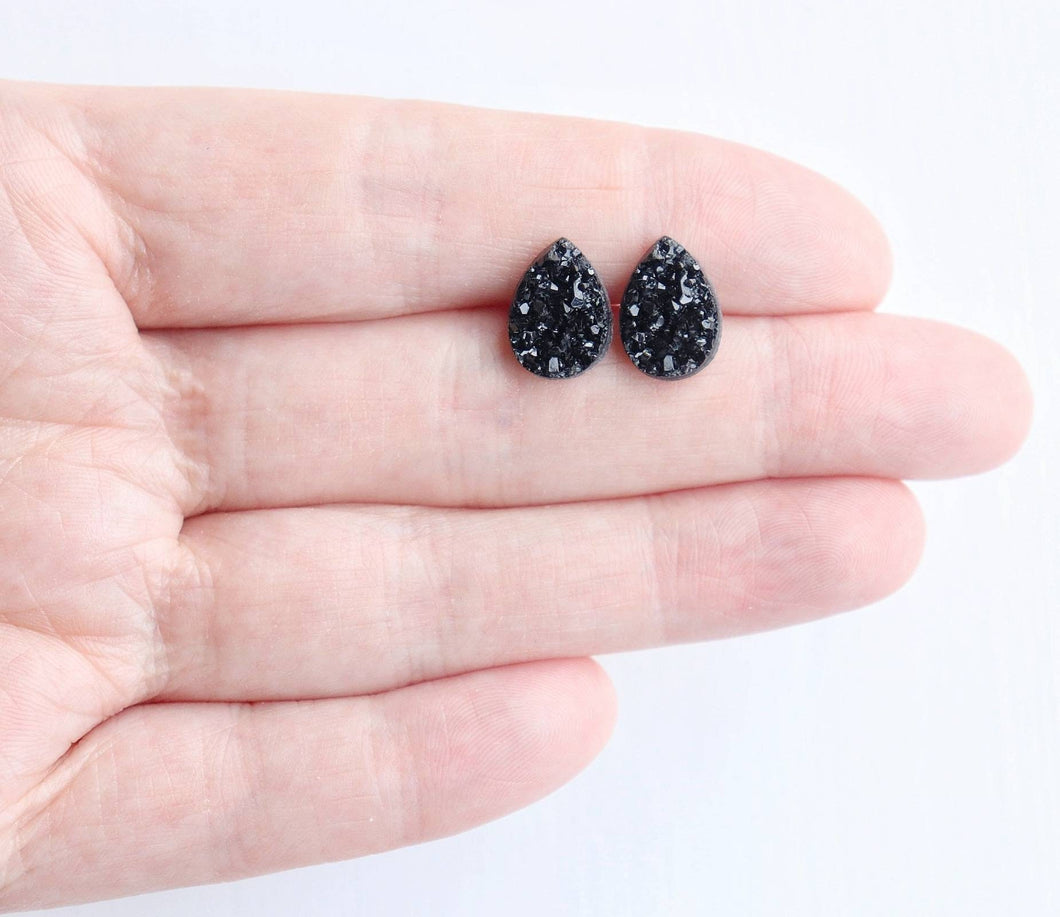 Black Teardrop Faux Druzy Earrings