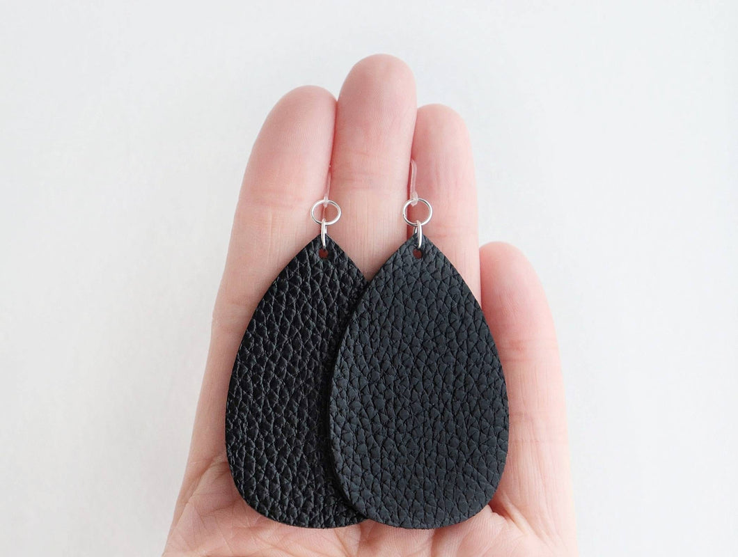 Black Faux Leather Earrings