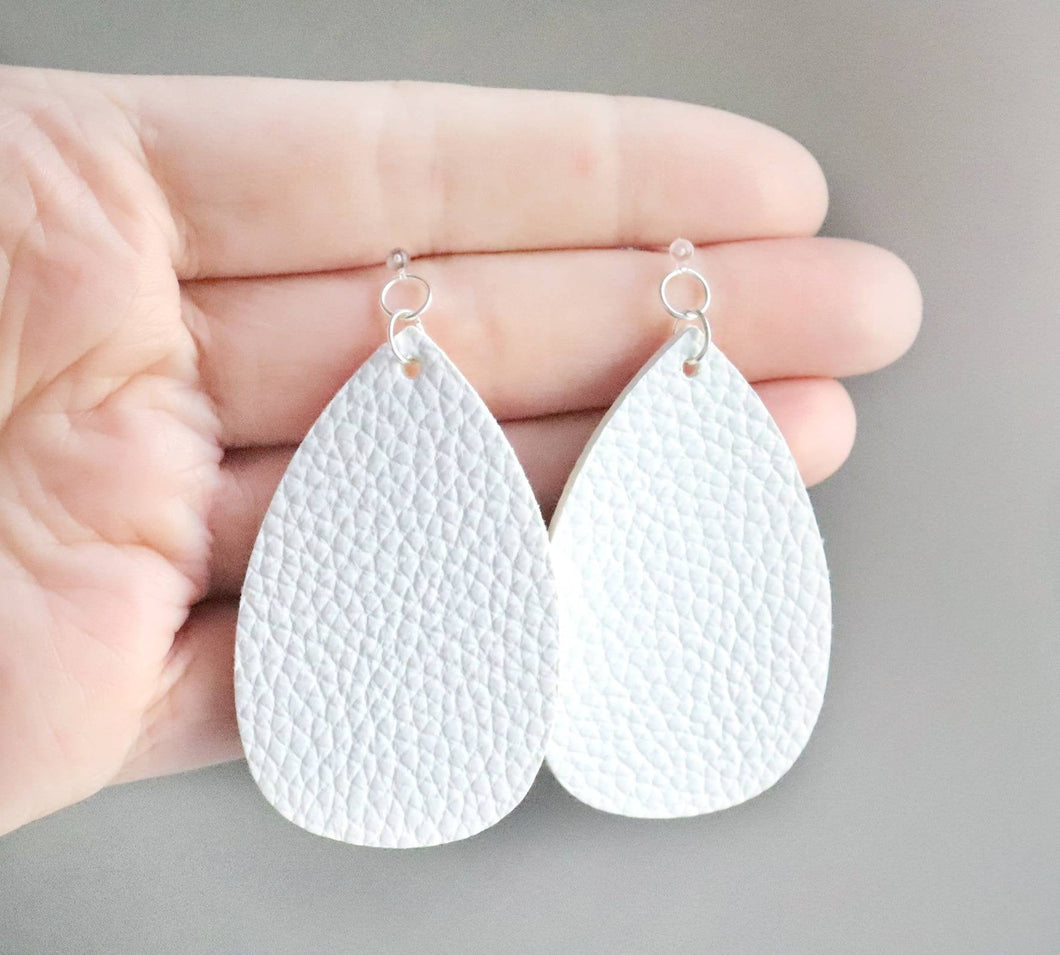 White Faux Leather Earrings