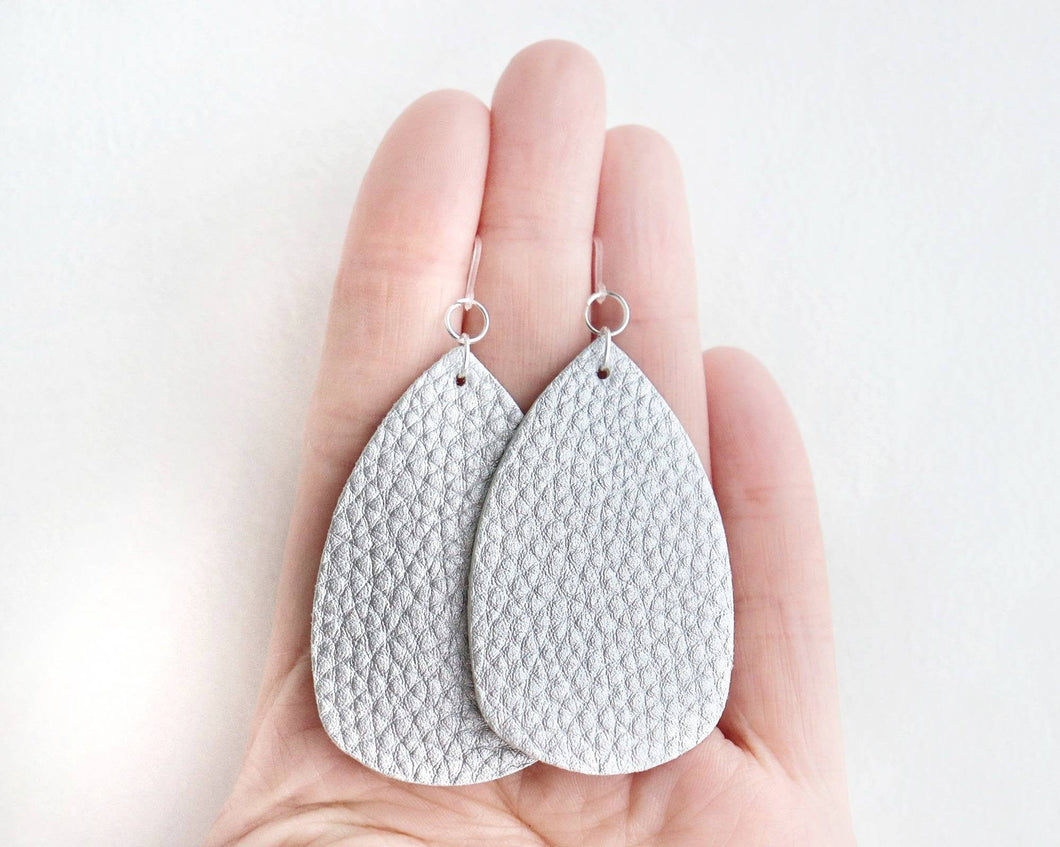 Silver Faux Leather Earrings