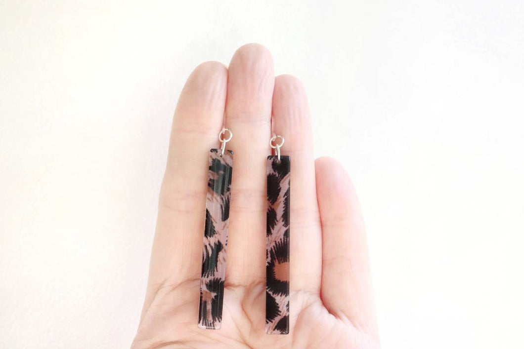 Leopard Print Acrylic Bar Earrings