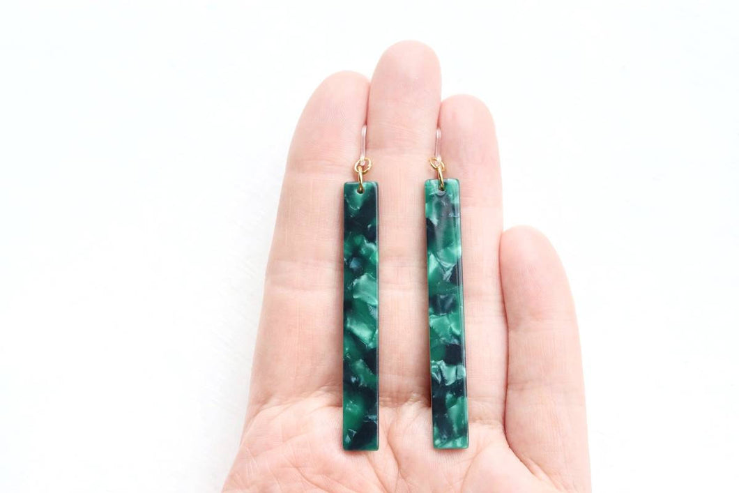 Green Marbled Acrylic Bar Earrings