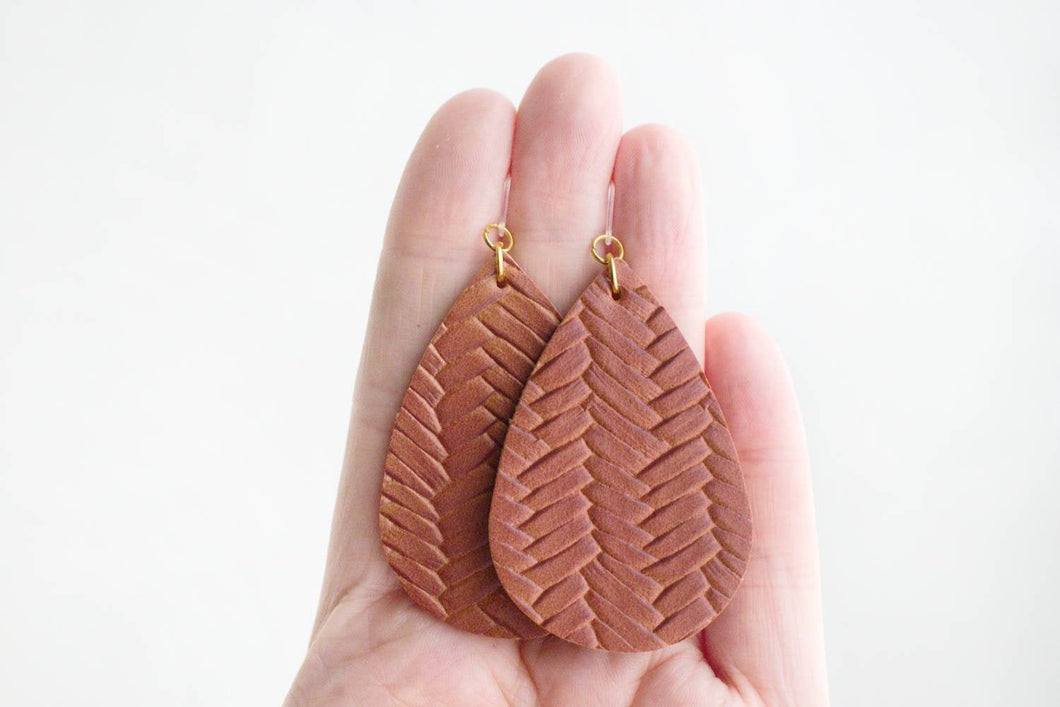 Brown Textured Faux Leather Earrings