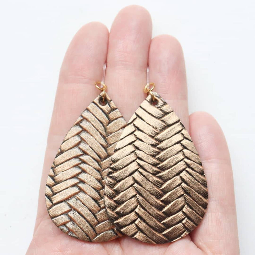 Bronze/Dark Gold Textured Faux Leather Earrings