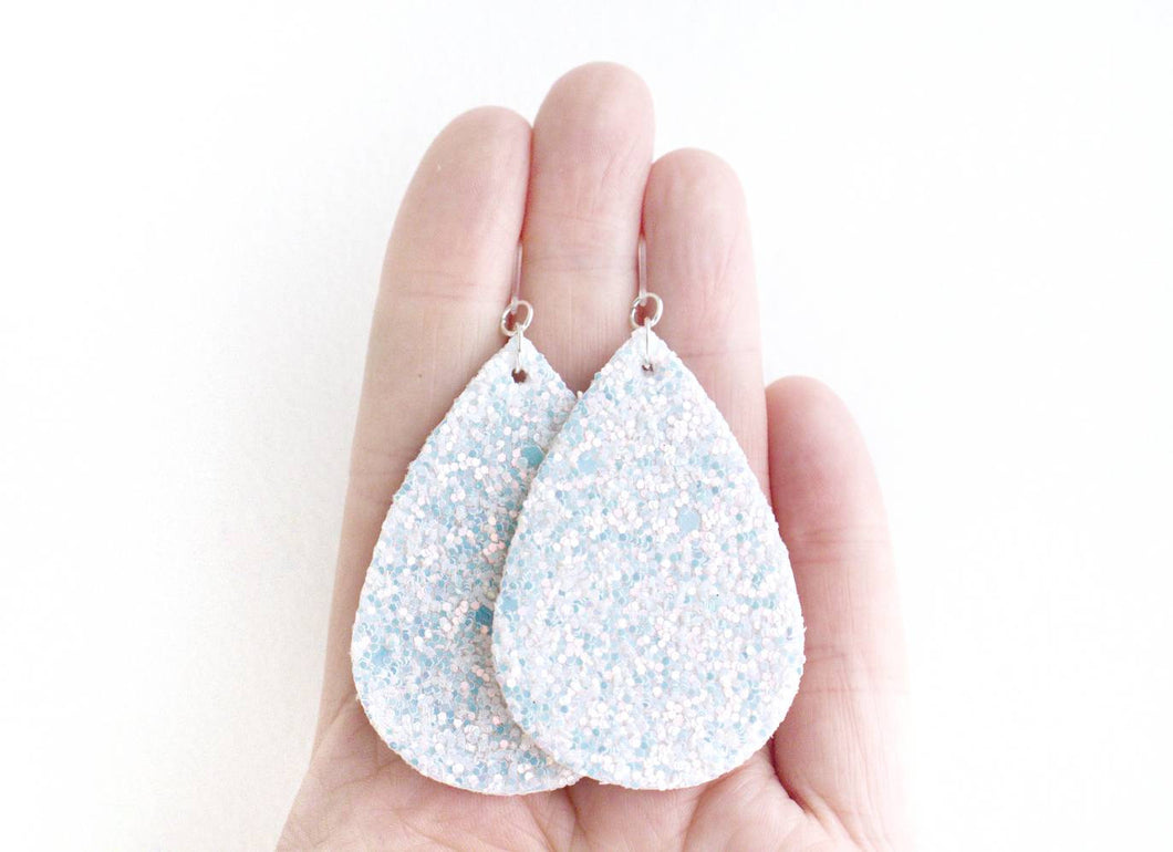 White Glitter Teardrop Earrings