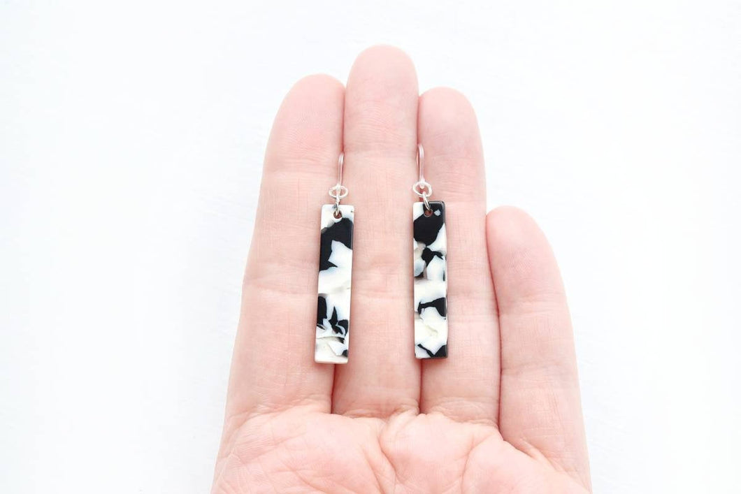 Monochrome Marbled Mini Acrylic Bar Earrings