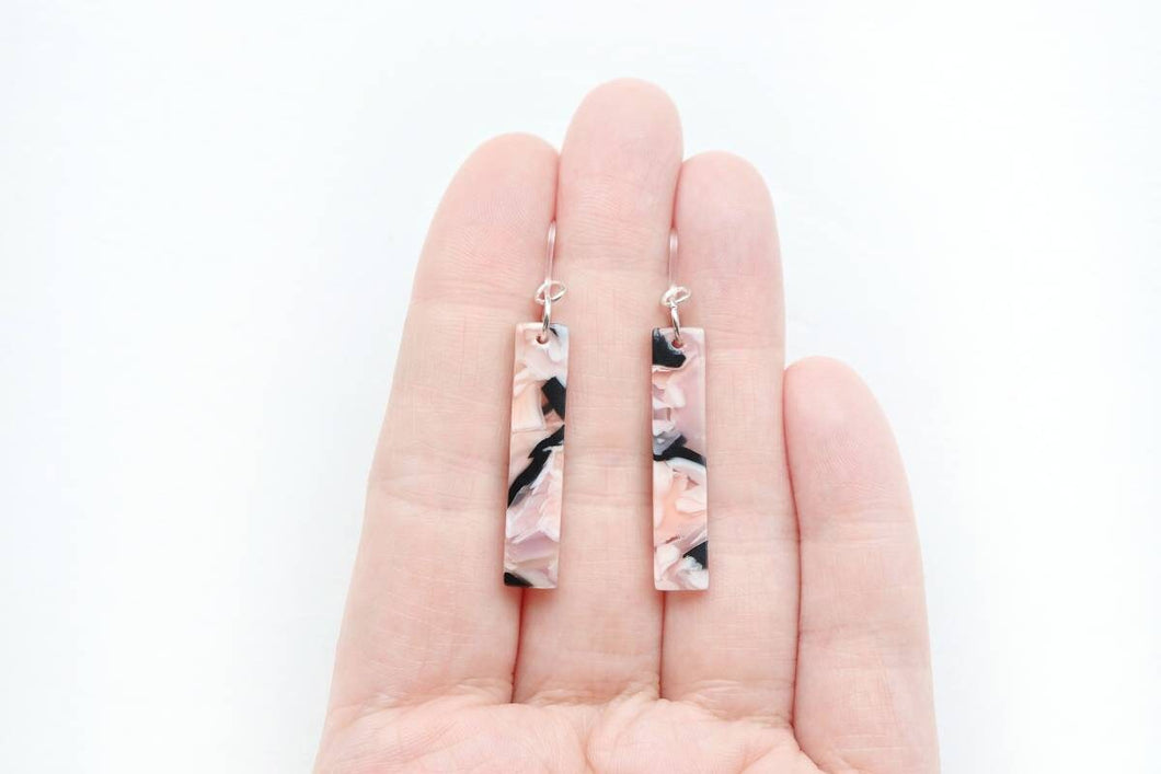 Pink Marbled Mini Acrylic Bar Earrings