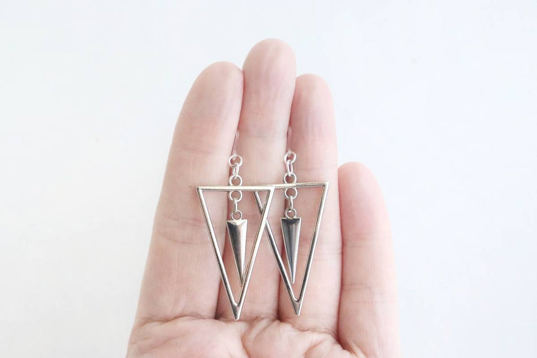 Silver Triangle Metal Charm Earrings