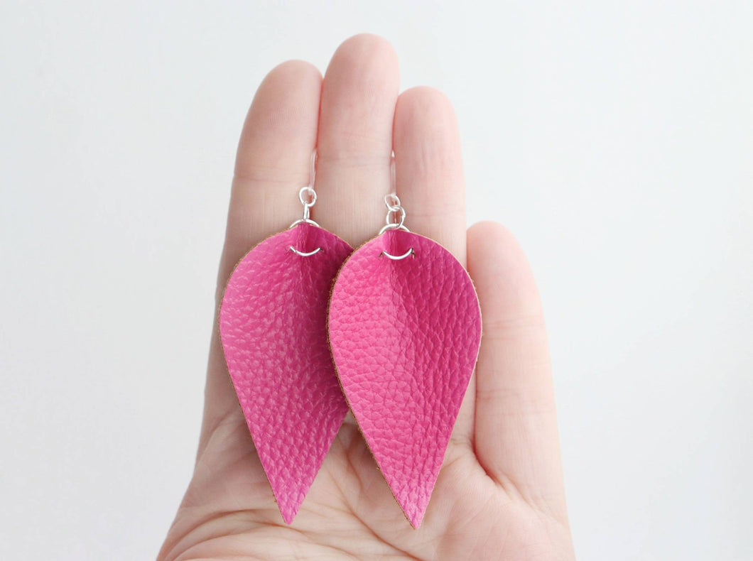 Hot Pink Faux Leather Earrings