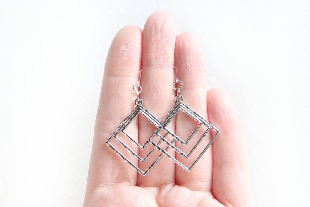 Silver Multi Diamond Charm Earrings