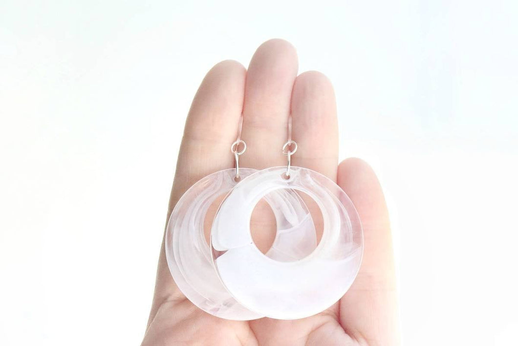 White Acrylic Round Earrings