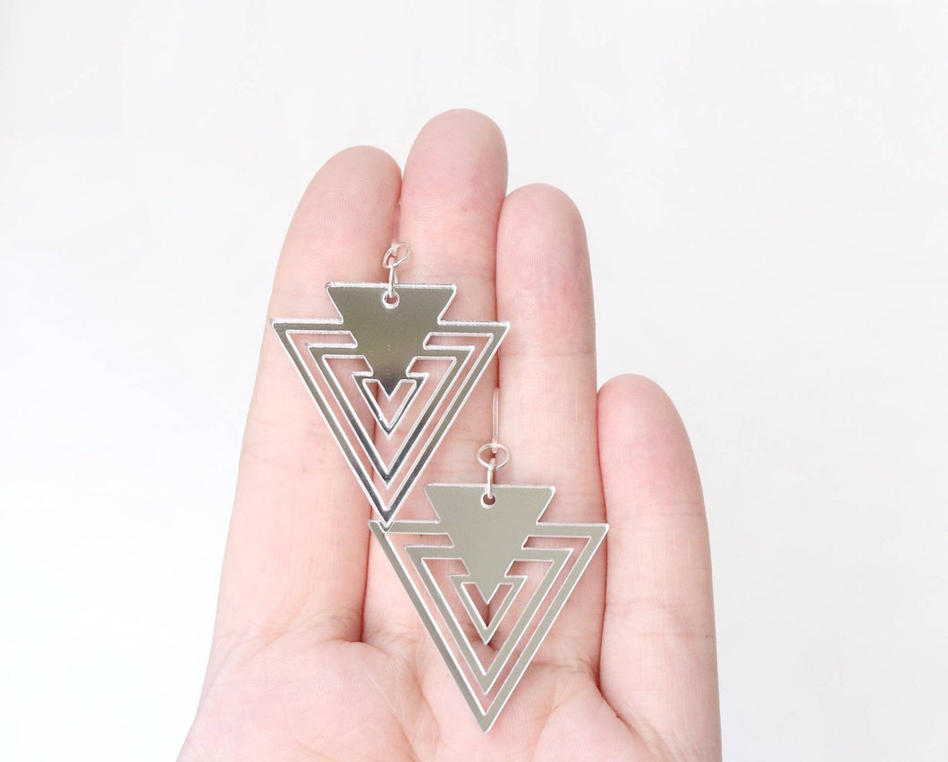 Mirrored Silver Geometric Acrylic Earrings