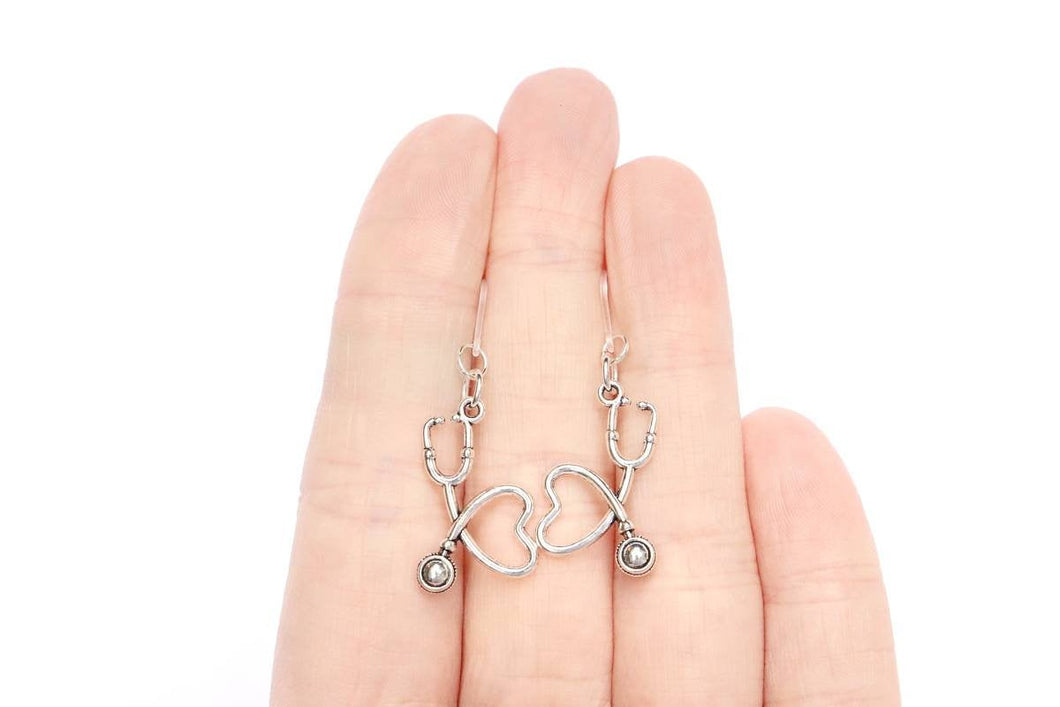 Heart Stethoscope Metal Charm Earrings