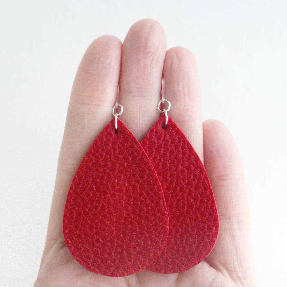 Red Faux Leather Earrings