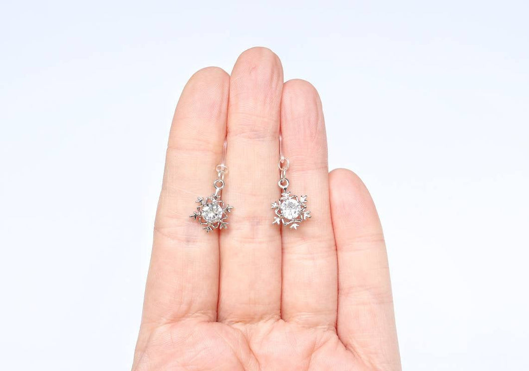 Crystal Rhinestone Snowflake Charm Earrings