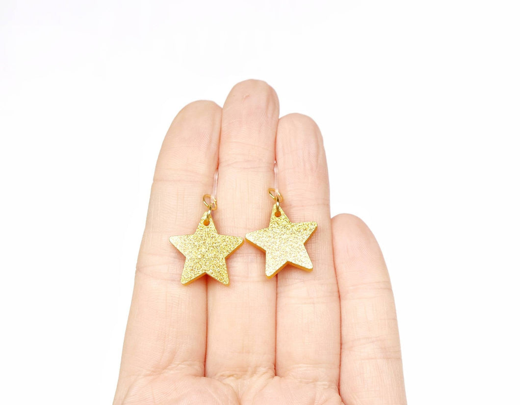 Gold Glitter Acrylic Star Earrings