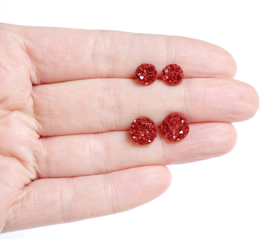 Sparkly Red Faux Druzy Earrings