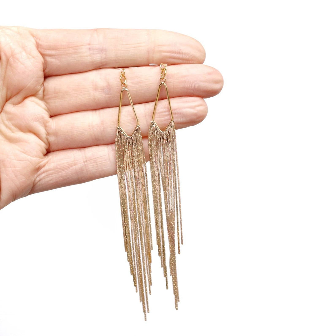 Gold Fancy Chain Dangly Earrings