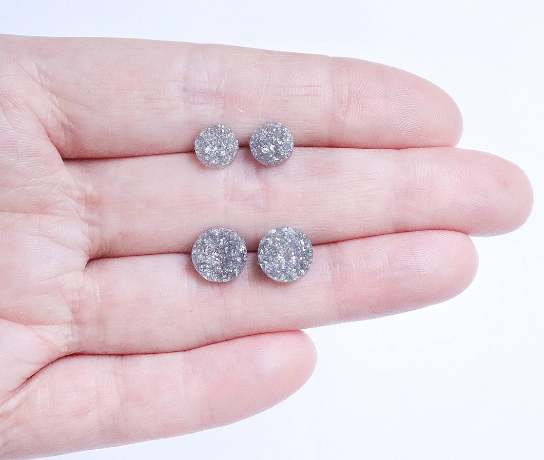 Sparkly Silver Faux Druzy Earrings