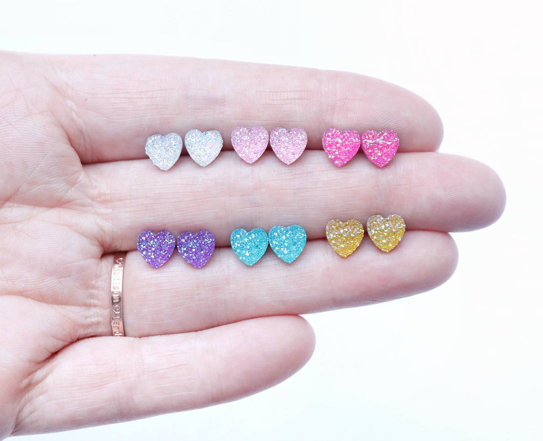 Mini Faux Druzy Heart Earrings