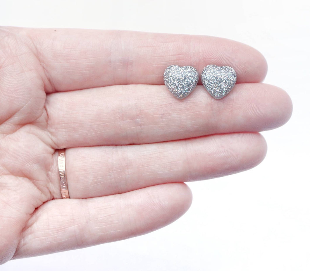 Holographic Glitter Filled Heart Earrings