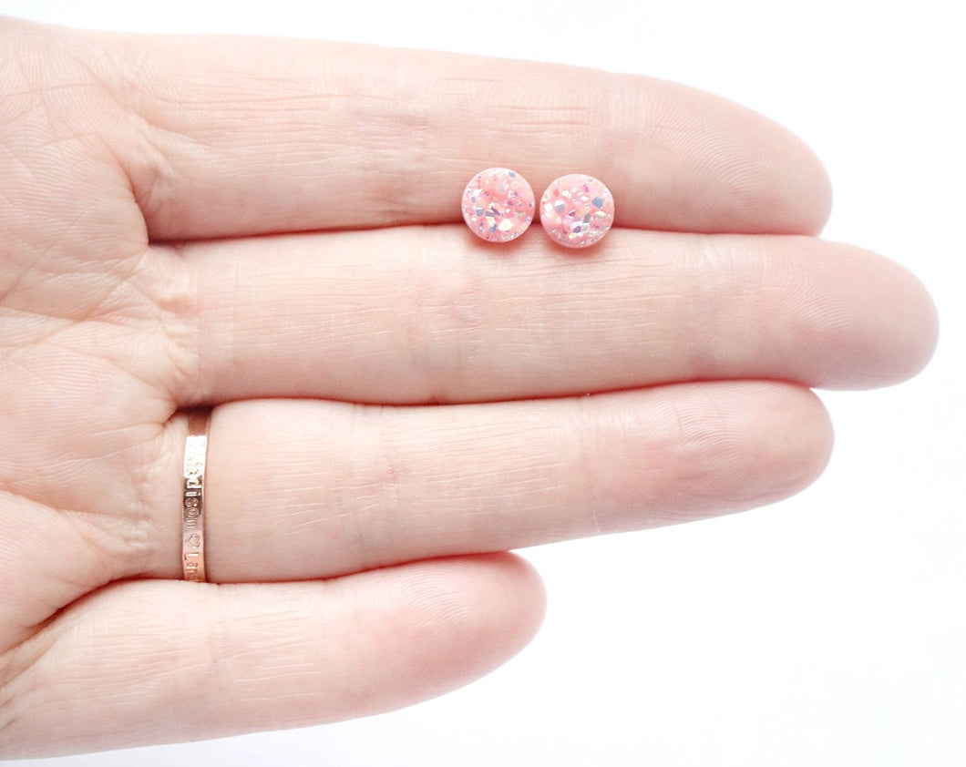 Iridescent Pink Mini Faux Druzy Earrings