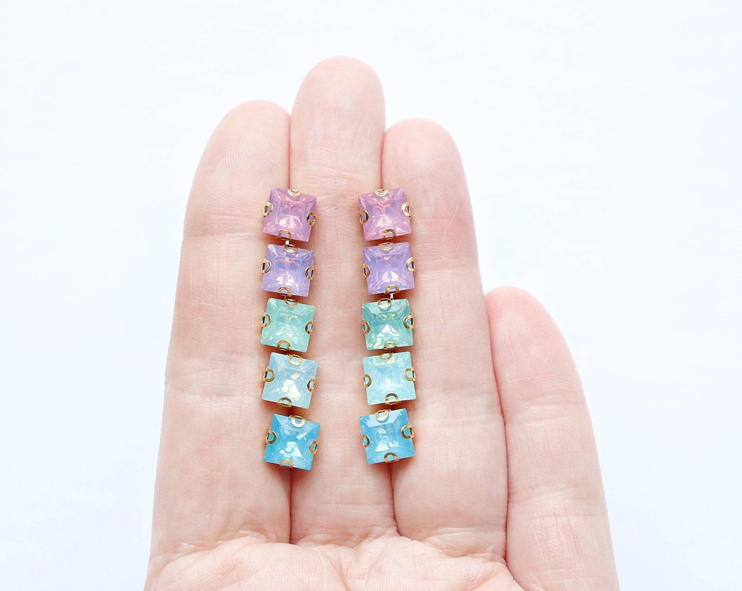 Square Opal Rhinestone Earrings