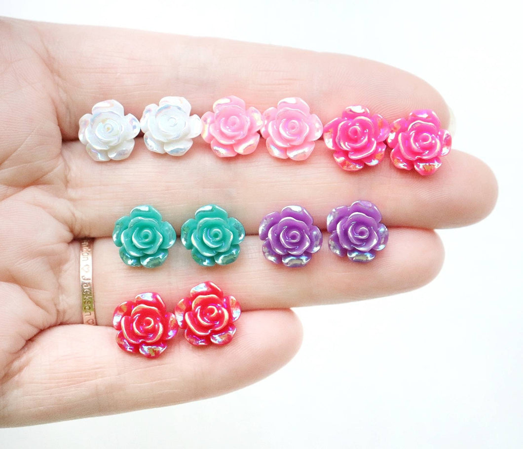 Big Iridescent Rose Earrings