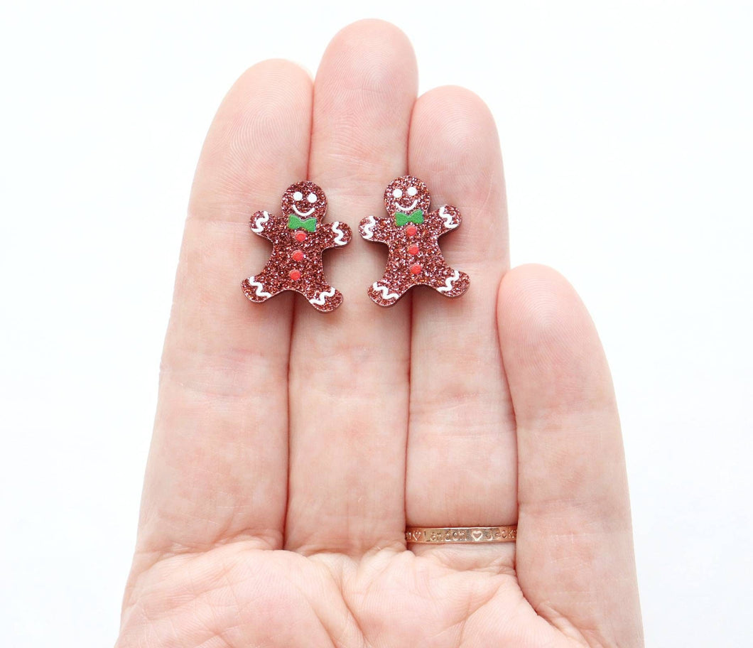 Glitter Gingerbread Man Acrylic Earrings