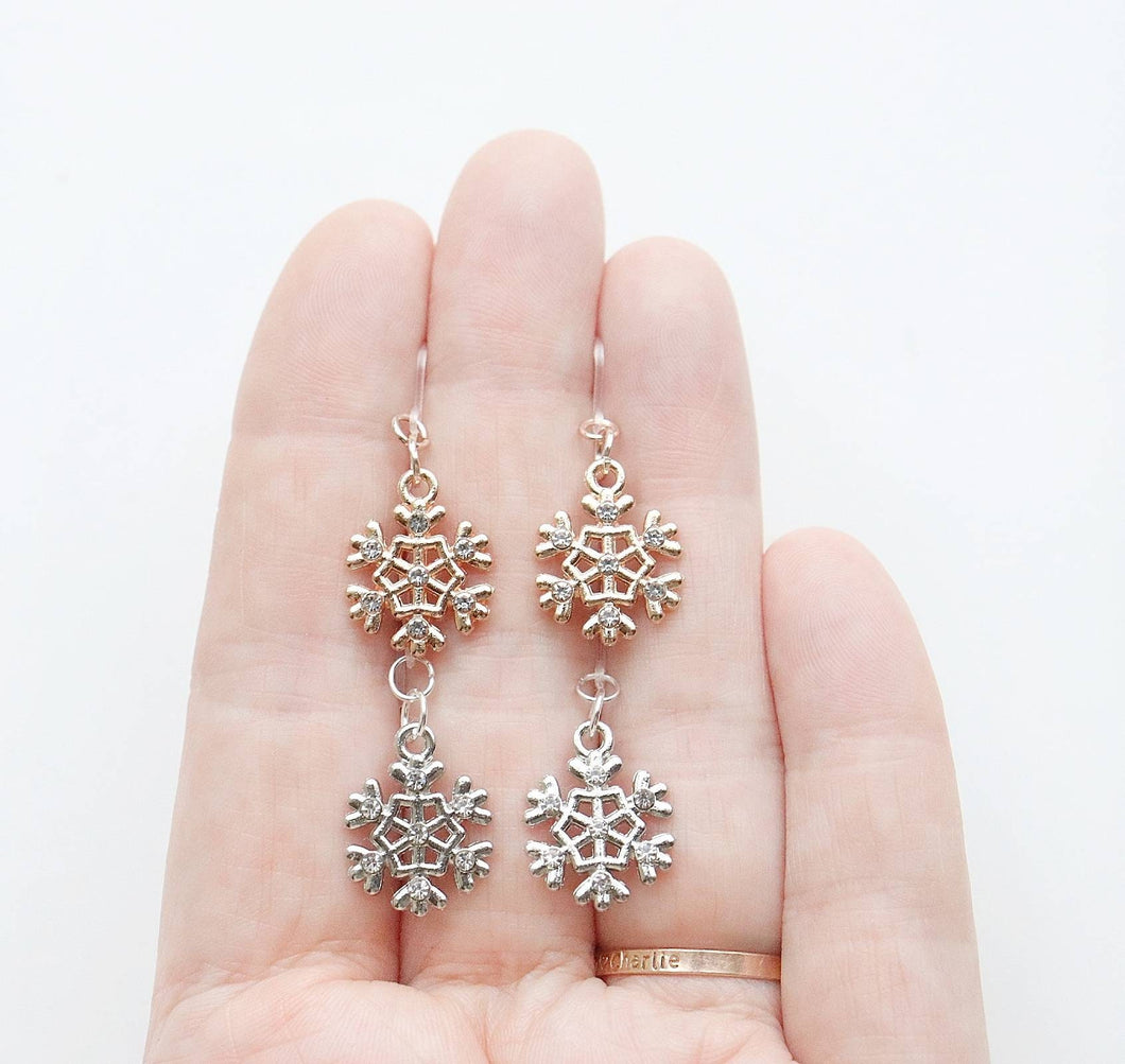 Rhinestone Snowflake Metal Charm Earrings