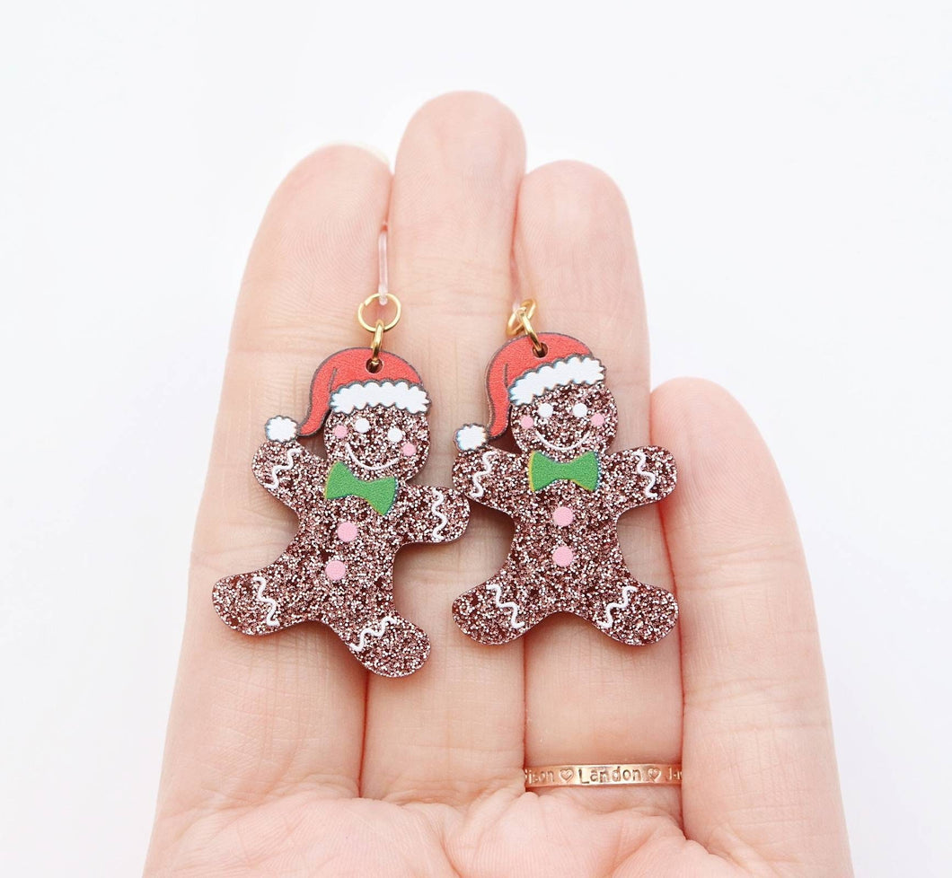 Glitter Gingerbread Man Earrings