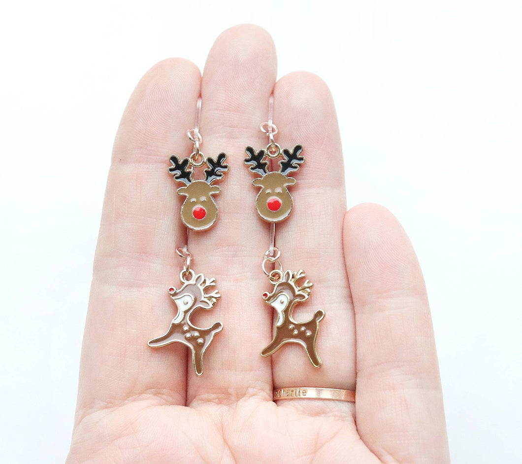 Reindeer Metal Charm Earrings