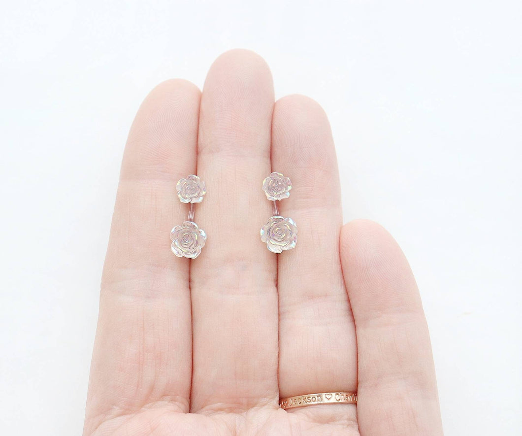 Clear Iridescent Rose Earrings