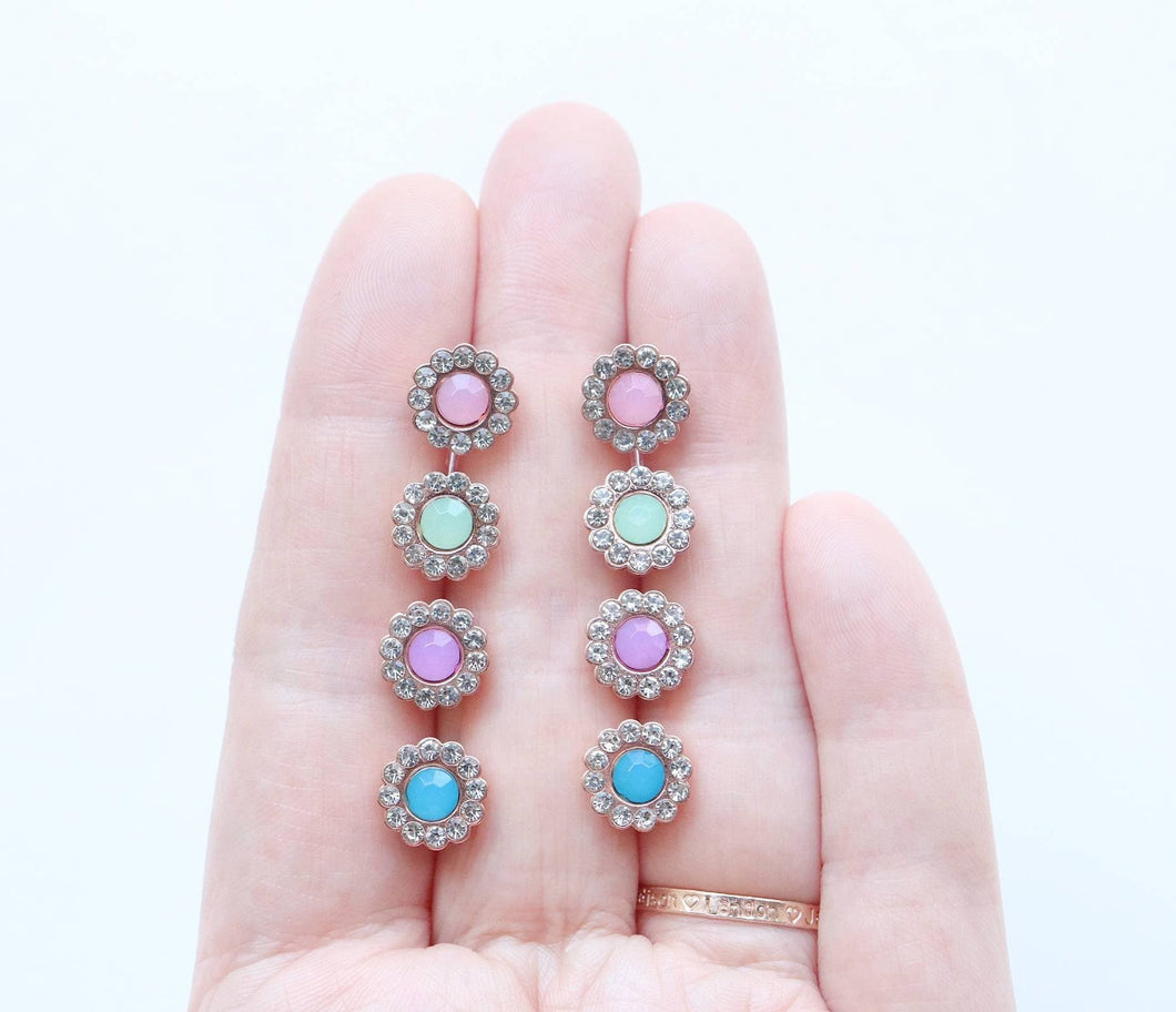 Pretty Coloured Rhinestone Flower Earrings