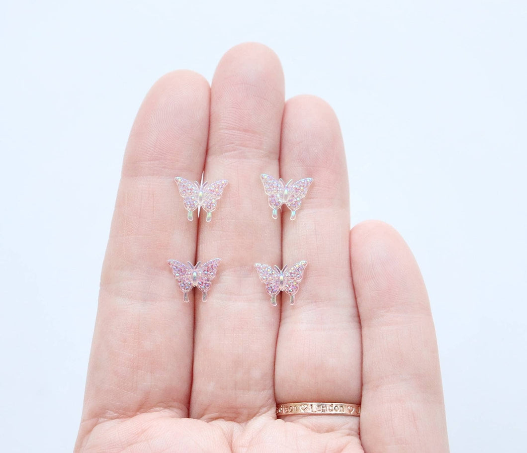 Clear & Clear Pink Iridescent Butterfly Earrings